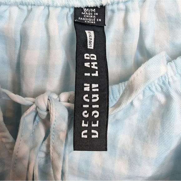 Lord & Taylor Design Lab Light Blue White Checkered Puff Sleeve Smocked Bottom M - Picture 3 of 7